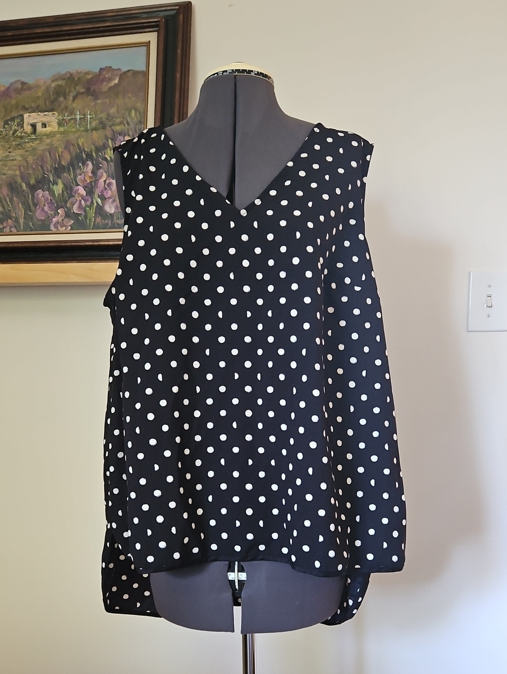 Lane Bryant Black and White Polka Dot V-Neck Sleeveless Blouse